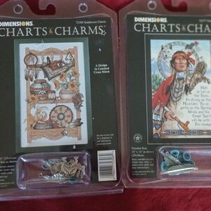 2 Complete Native American Dimensions Charts & Charms Cross Stitch Craft Kits